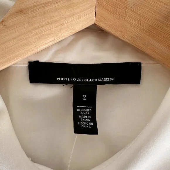 WHBM White Button Down Poplin Shirt Size: 2 - Business Casual Quiet Luxury - Picture 2 of 10